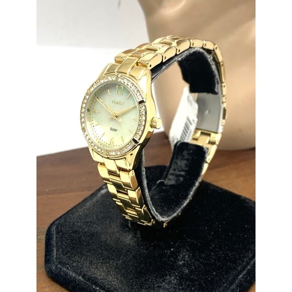 Timex Women's Watch TW2V39400 Solar Mother of Pearl Dial Gold Stainless Steel - Picture 2 of 14